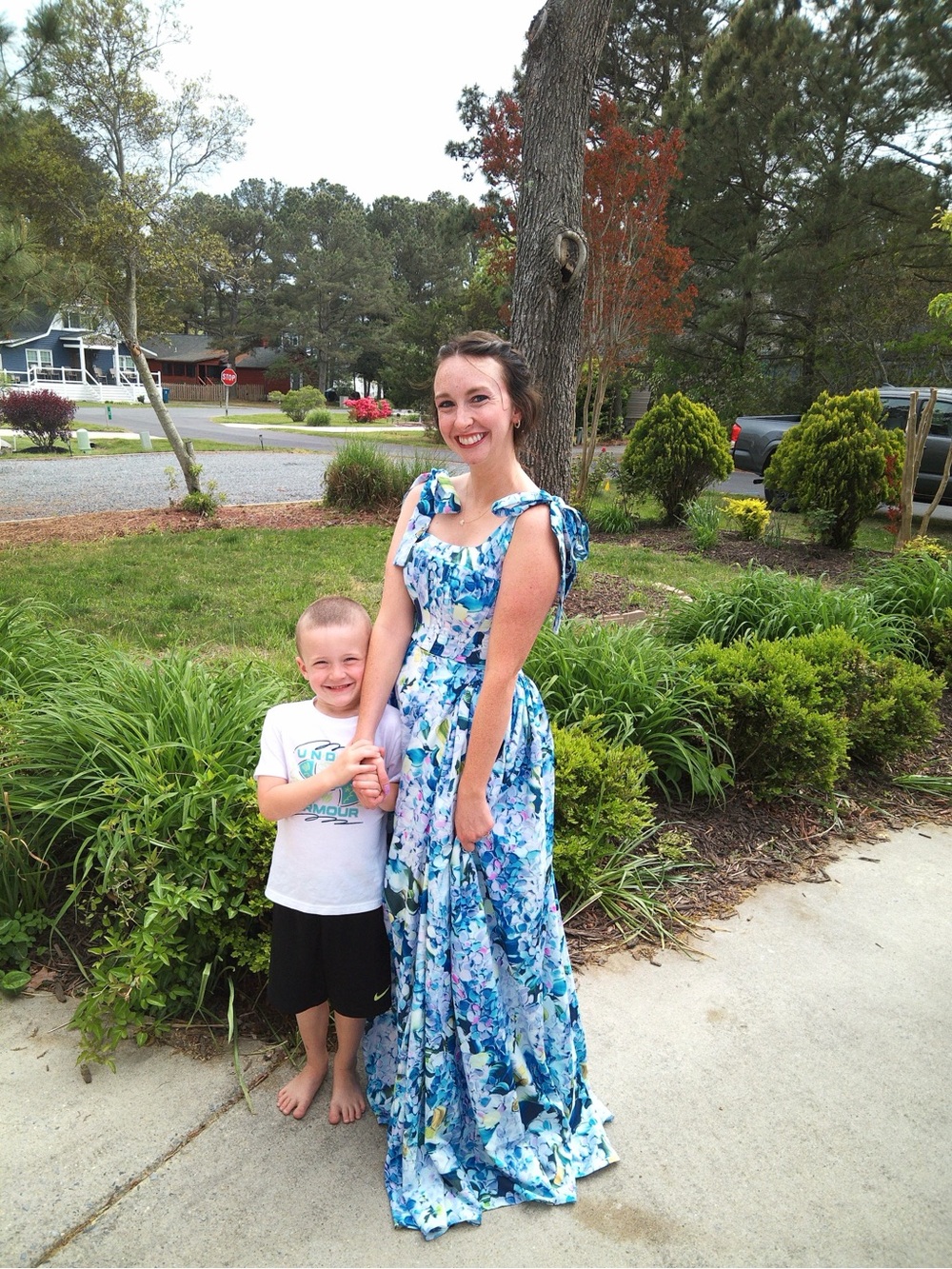 Floral Blue Maxi Dress with Tie Straps - Picture 4 of 15